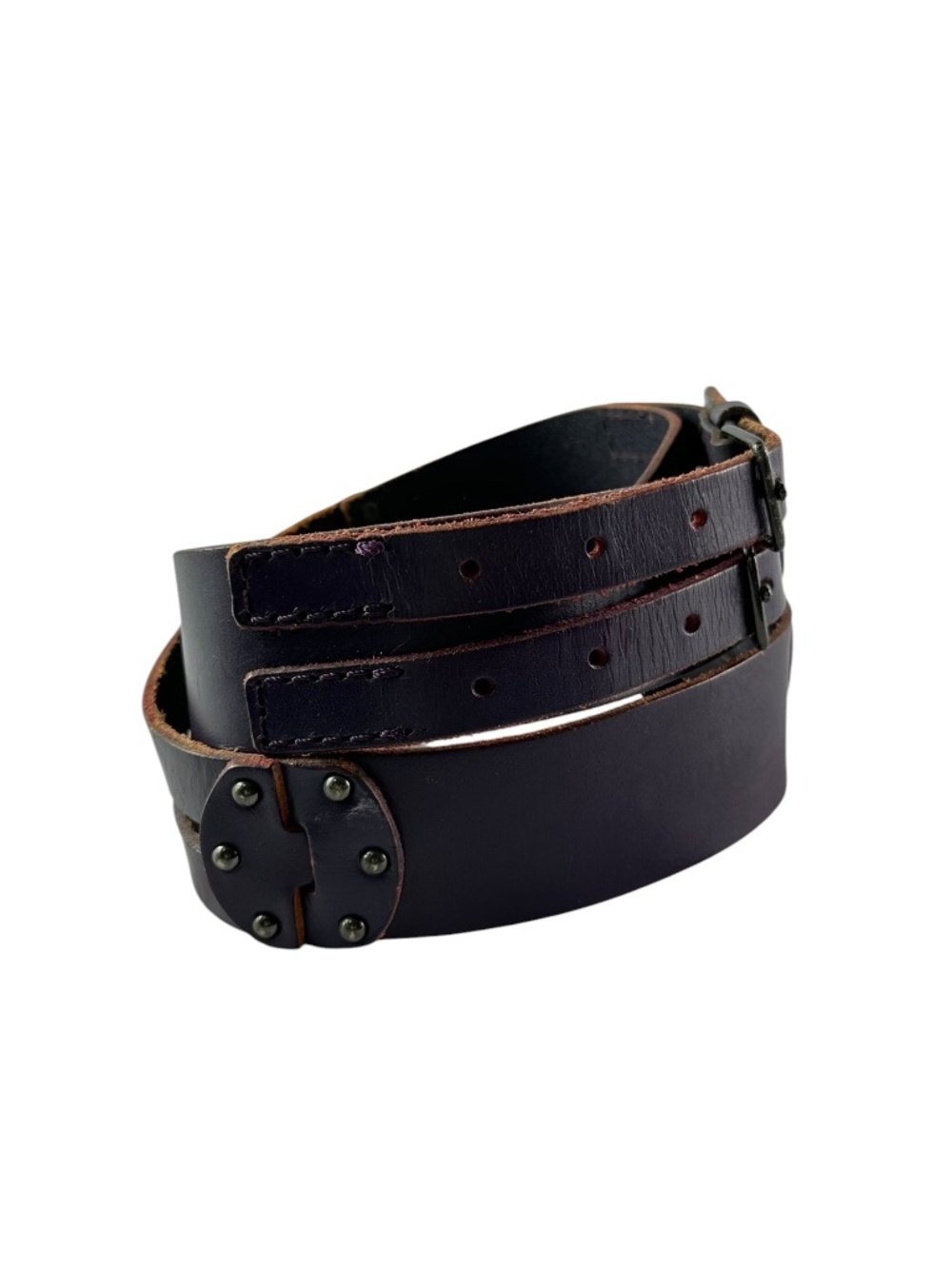 Genuine LINEA PELLE Purple Leather Double Buckle Belt Women Size M
